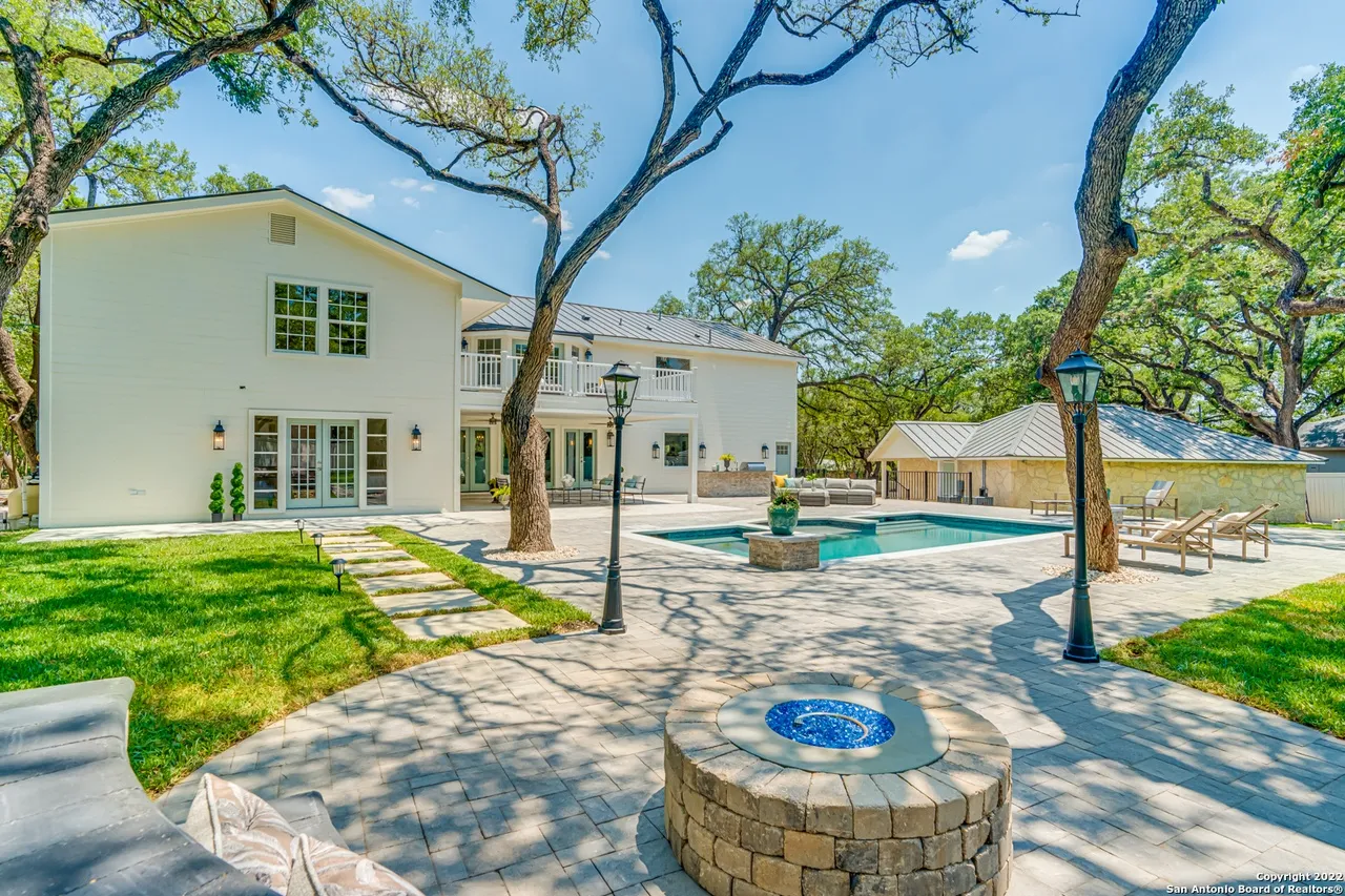 Castle Hills Manor backyard remodel with pool, spa, gas fire pit, gazebo, and outdoor living areas in San Antonio TX